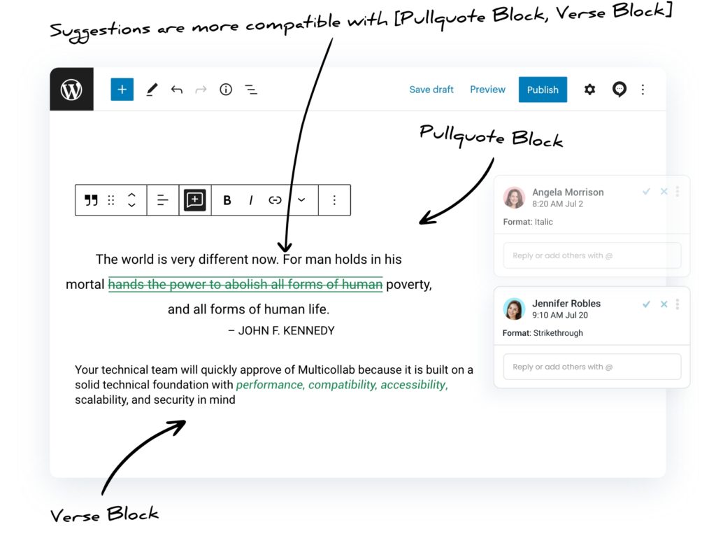 Add Suggestions to PullQuote & Verse Block