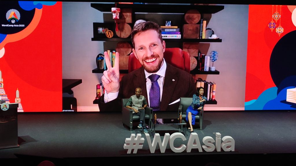 Matt Mullenweg remote keynote at WordCamp Asia 2023 in Bangkok, Thailand