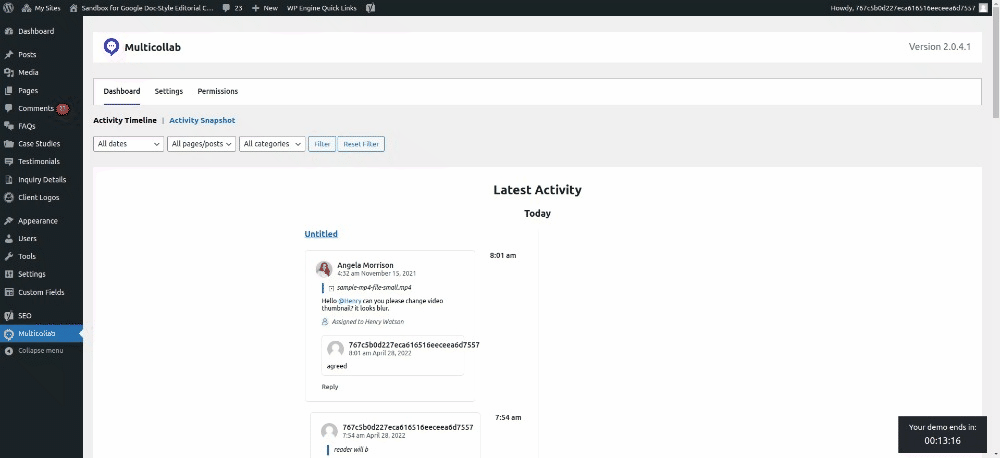 Multicollab collaboration plugin's permissions manager feature for collaborators 