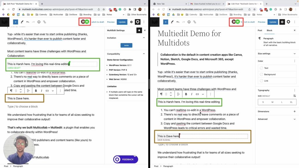 Multiedit's real time co-editing feature