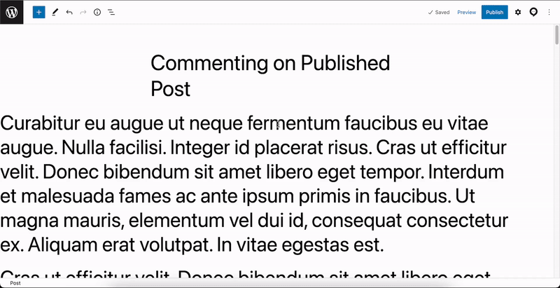 Multicollab 3.5 screenshot displaying commenting feature now supporting the published post's status