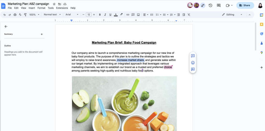 Google Docs real-time editing