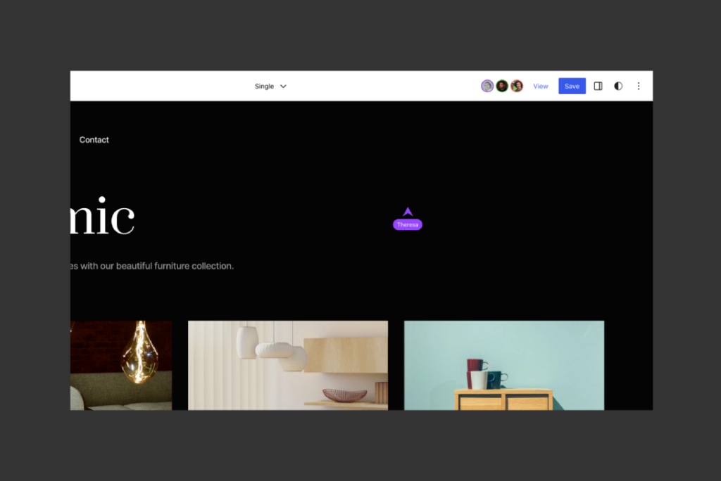 Real-time site editing Screenshot from Gutenberg Phase 3 announcement post by Matias Ventura