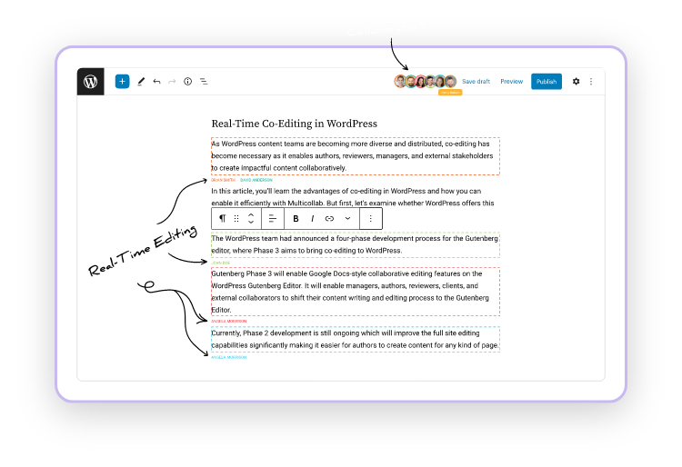 real-time co-editing in WordPress using Multicollab