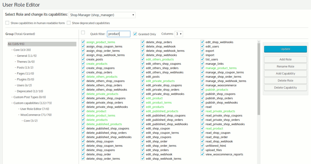 User Role Editor configuration