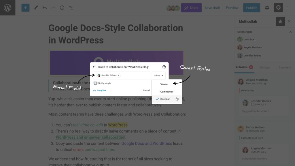 Multicollab 'Invite to collaborate' guest roles.