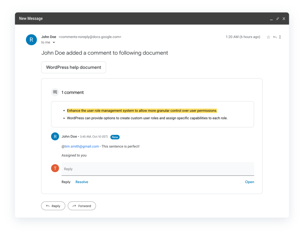 Multicollab email notifications