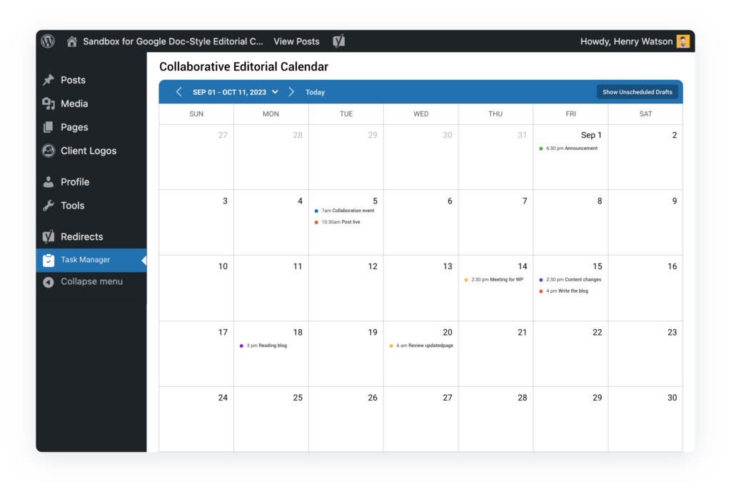 WordPress Collaborative Task Management wireframe by Multicollab