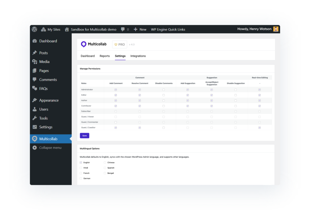 Manage user's editing permission