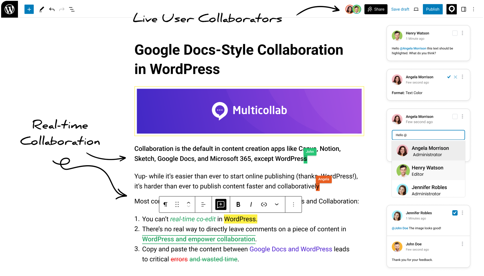 Real time collaboration feature