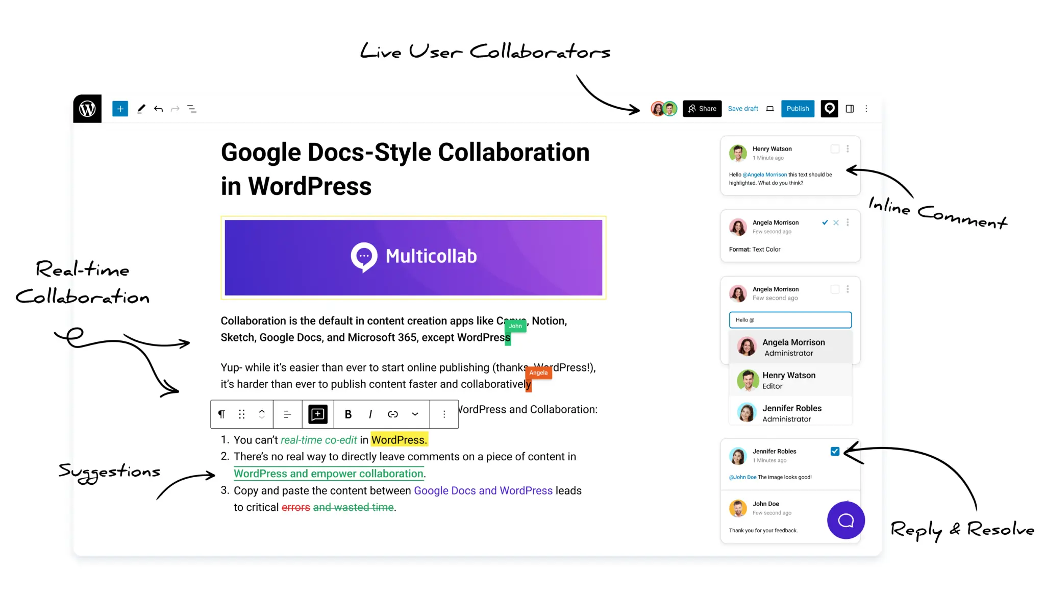 real-time collaboration and suggestions feature in Multicollab dashboard