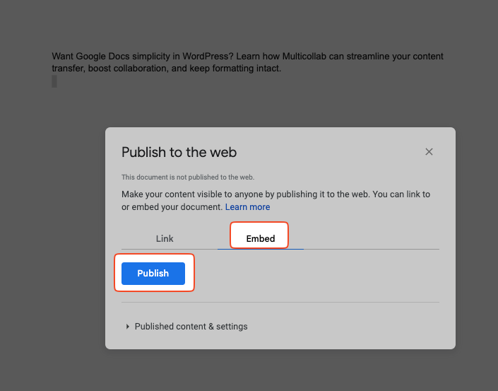 Embedding Content from Google Docs