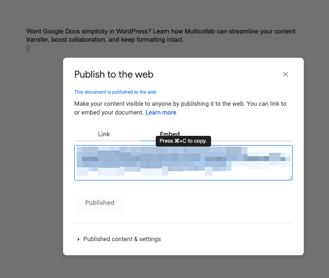 Embedding Content from Google Docs