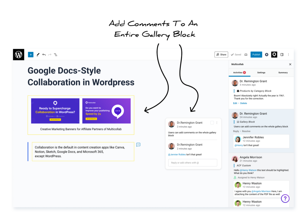 Multicollab 4.2 Users can now add comments to an entire gallery block