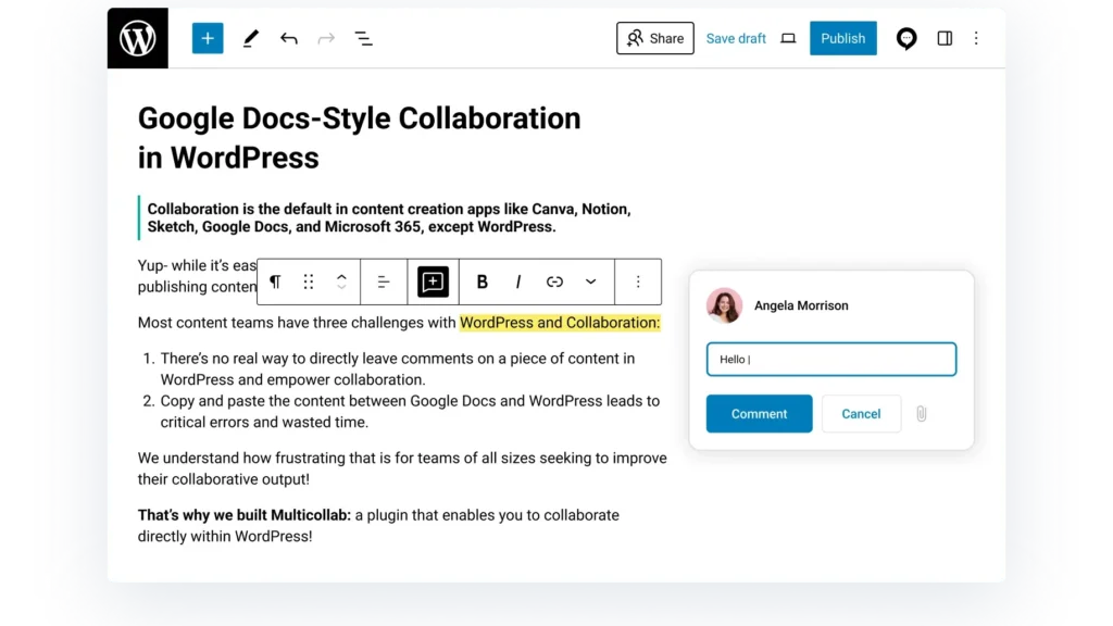 Multicollab Inline Comment feature
