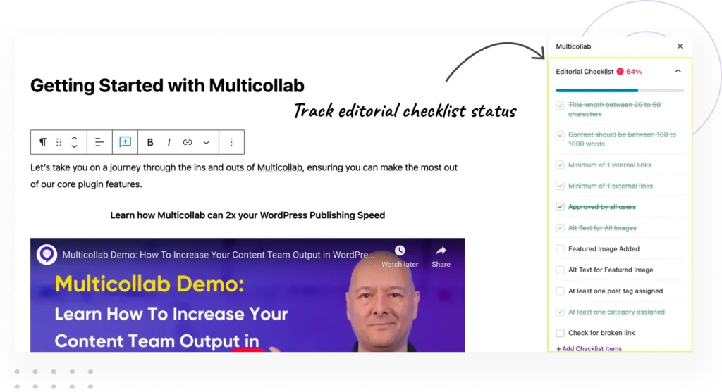 Track Editorial Checklist Status with Multicollab WordPress Publishing Checklist
